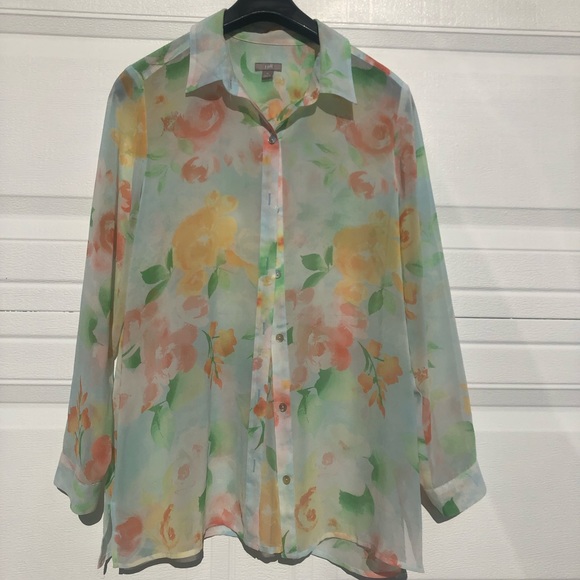 J. Jill Sheer Floral Pastel  Business Casual Blouse - Picture 2 of 7